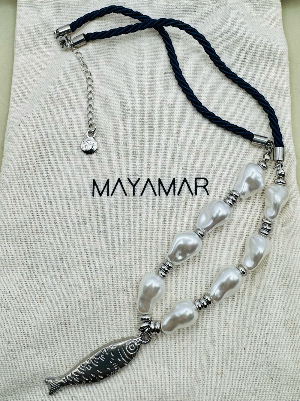 Mayamar Pearl Bead Necklace with Silver Fish Pendant NEW